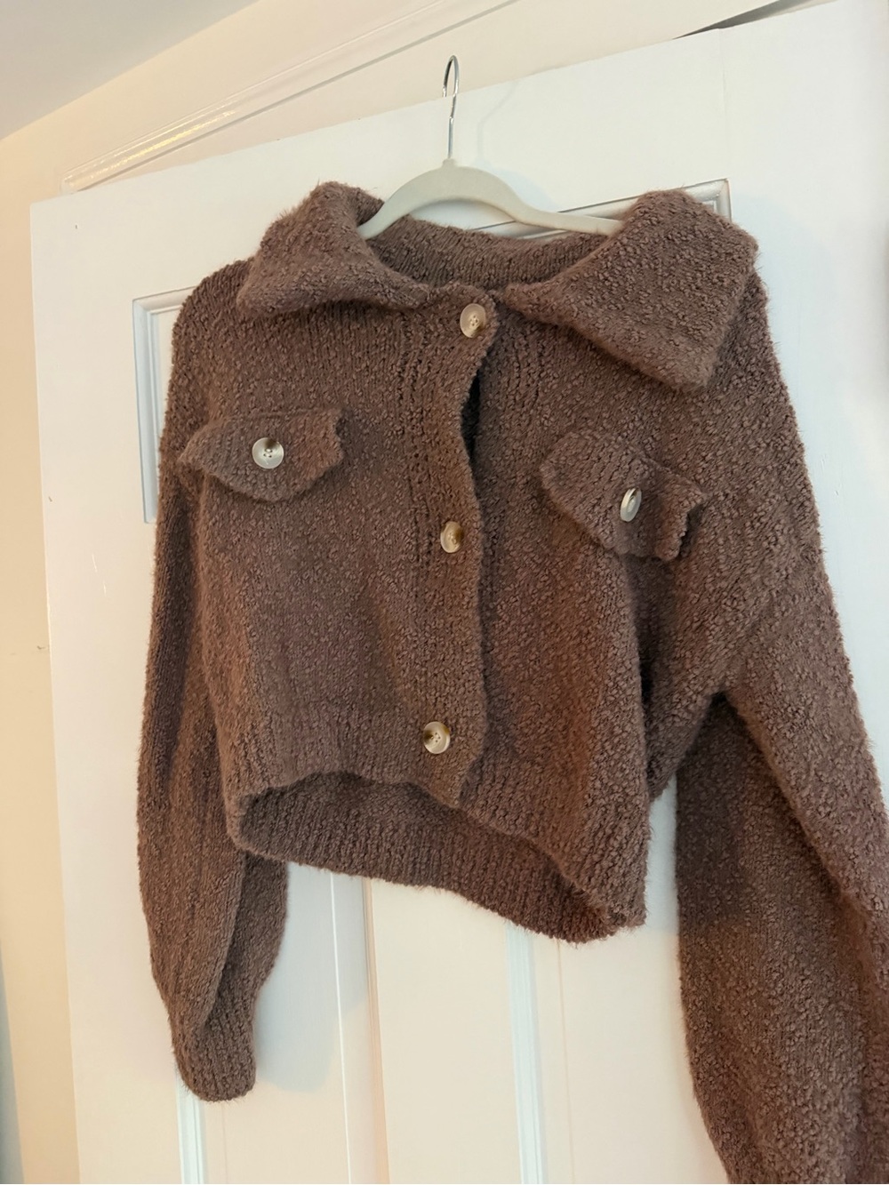 MARBLE Brown Plush Button-Front Women's Pea Coat